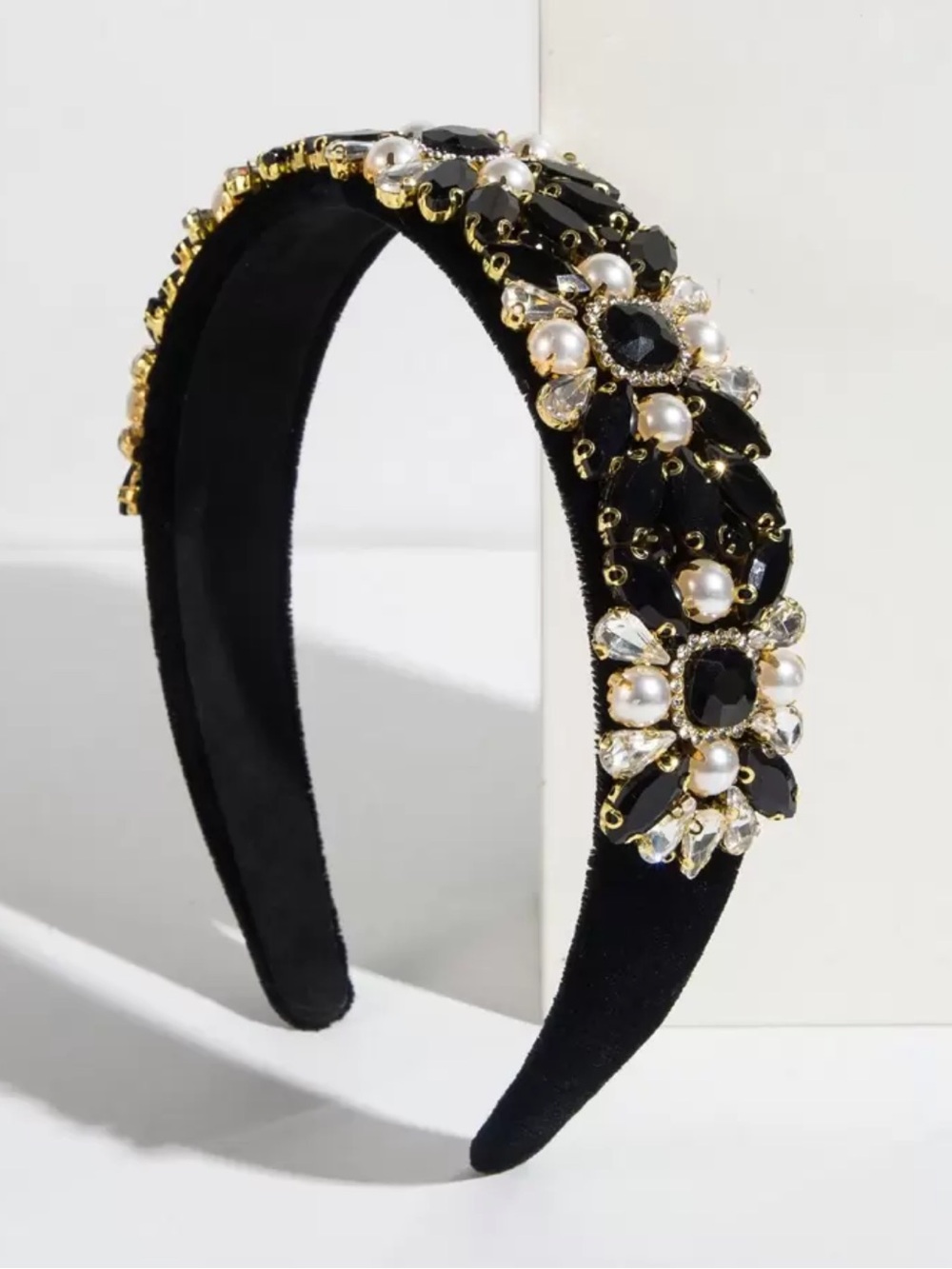 Embellished‎ black faux pearl Headband